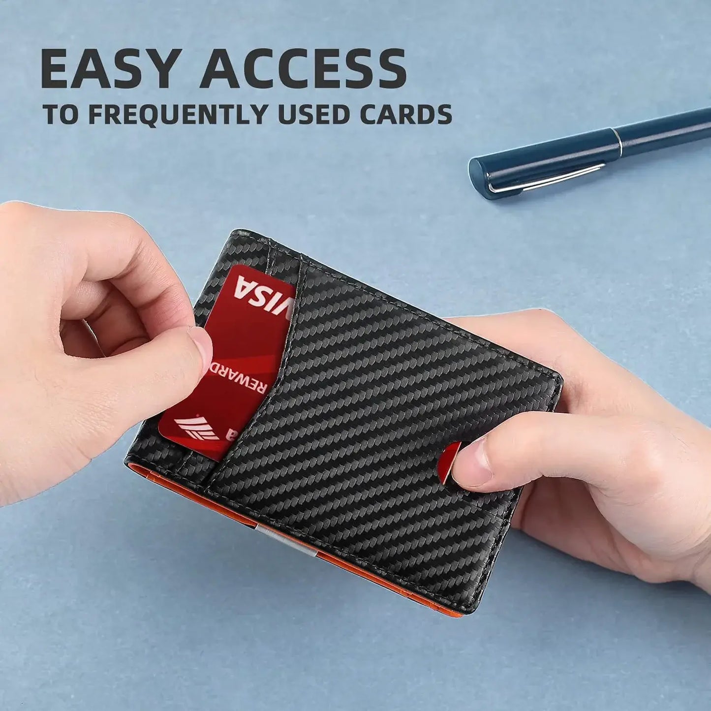 Carbon Fiber RFID Leather Wallet for Men – Slim & Secure Card Holder