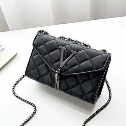 Quilted Crossbody Bag with Tassel - PU Leather