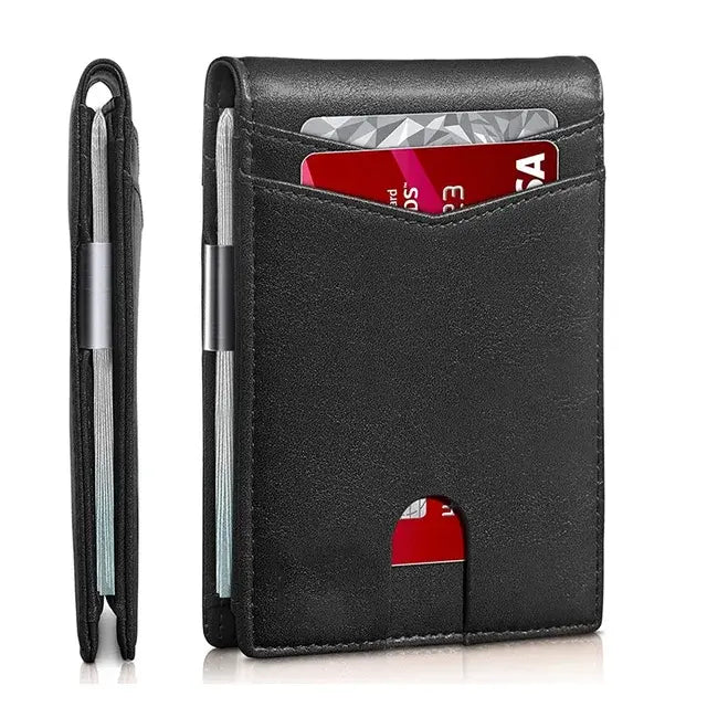 Carbon Fiber RFID Leather Wallet for Men – Slim & Secure Card Holder