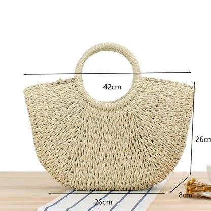 Handcrafted Straw Bag with Moon-Shaped Handle: Your Summer Essential