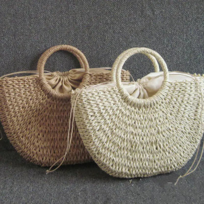 Handcrafted Straw Bag with Moon-Shaped Handle: Your Summer Essential