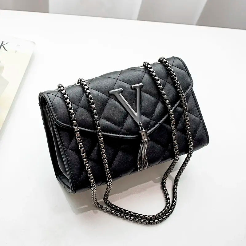 Quilted Crossbody Bag with Tassel - PU Leather